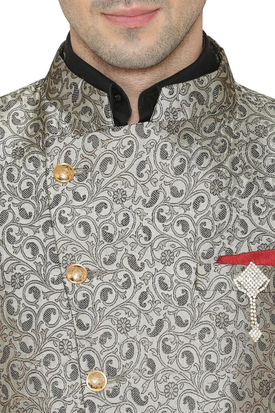 Banarasi Rayon Cotton Grey Bandhgala