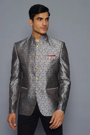 Banarasi Rayon Cotton Grey Bandhgala