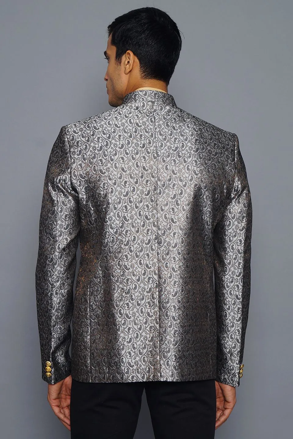 Banarasi Rayon Cotton Grey Bandhgala