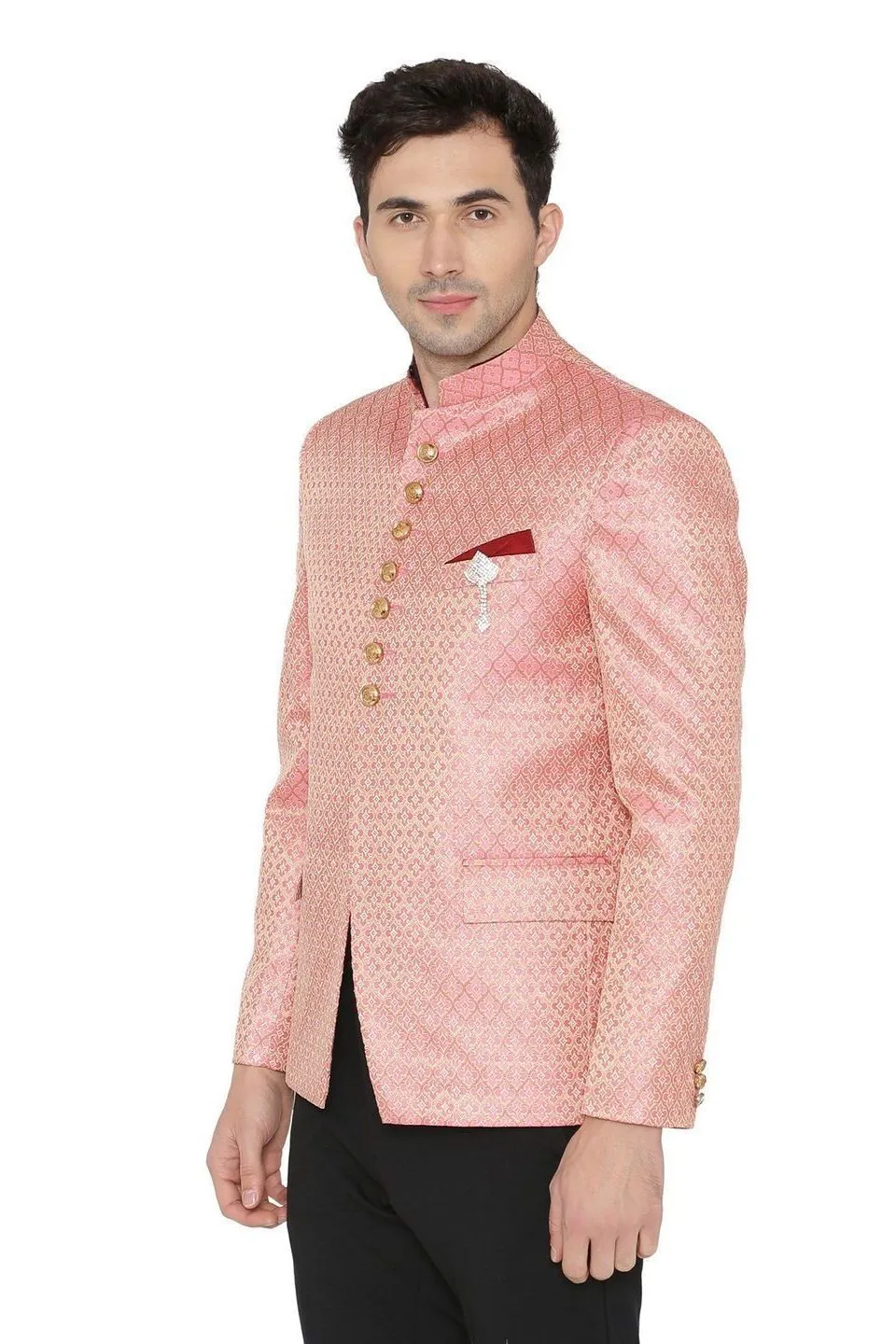 Banarasi Rayon Cotton Pink Bandhgala