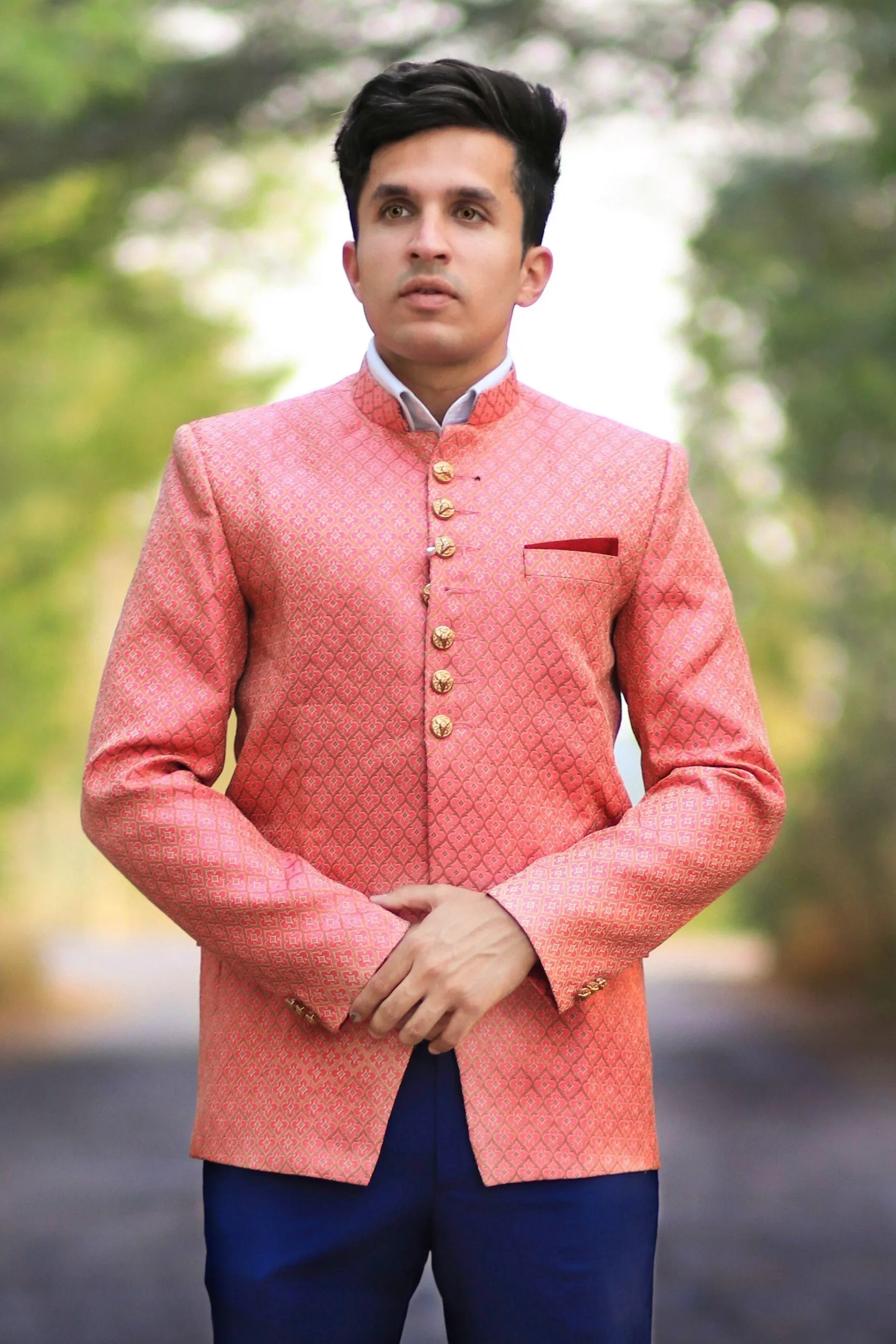 Banarasi Rayon Cotton Pink Bandhgala