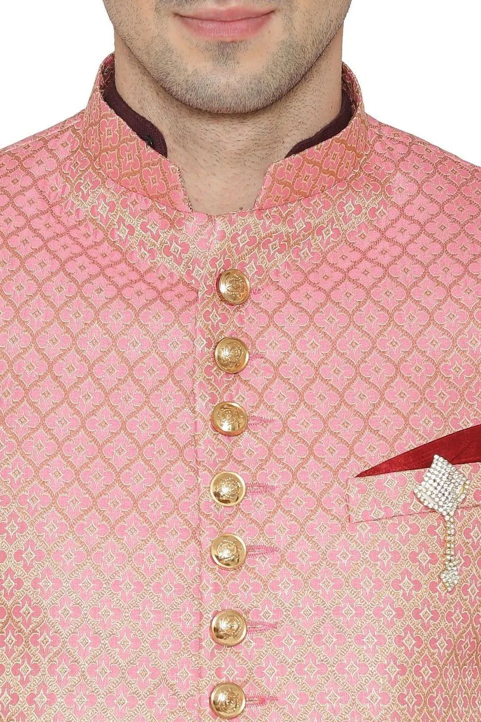 Banarasi Rayon Cotton Pink Bandhgala