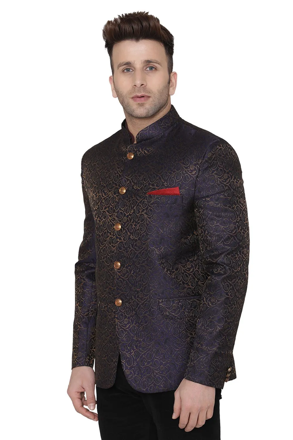 Banarasi Rayon Cotton Purple Bandhgala Blazer