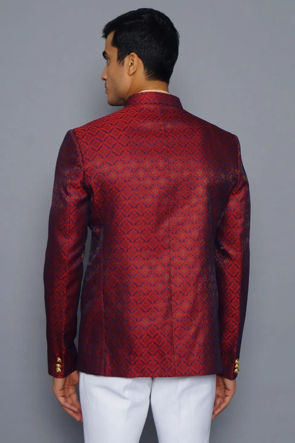 Banarasi Rayon Cotton Red Bandhgala