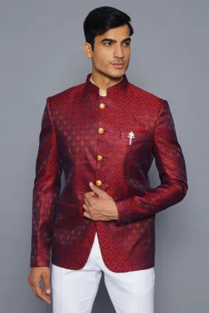 Banarasi Rayon Cotton Red Bandhgala