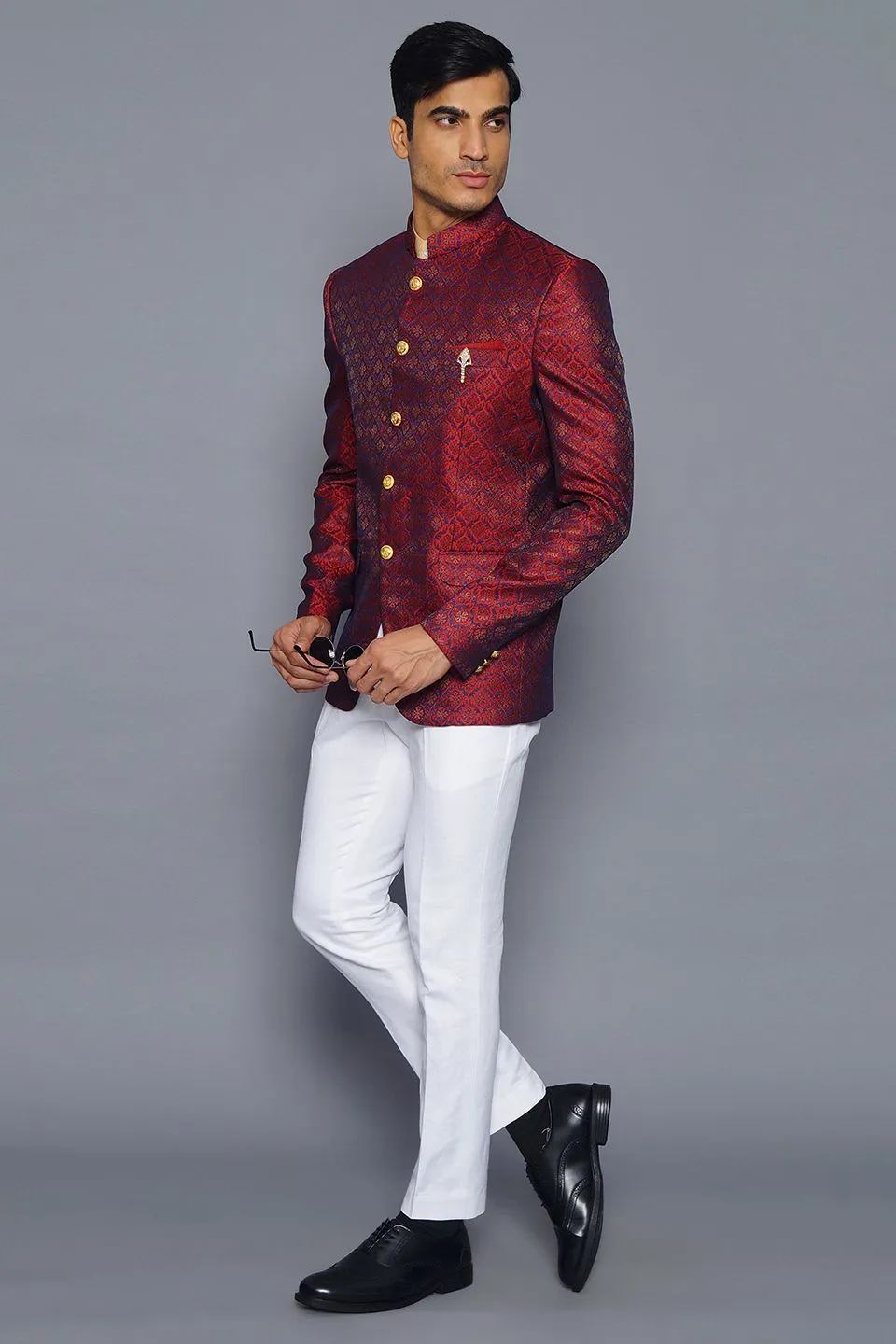 Banarasi Rayon Cotton Red Bandhgala