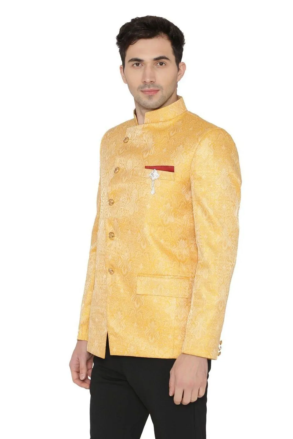 Banarasi Rayon Cotton Yellow Bandhgala