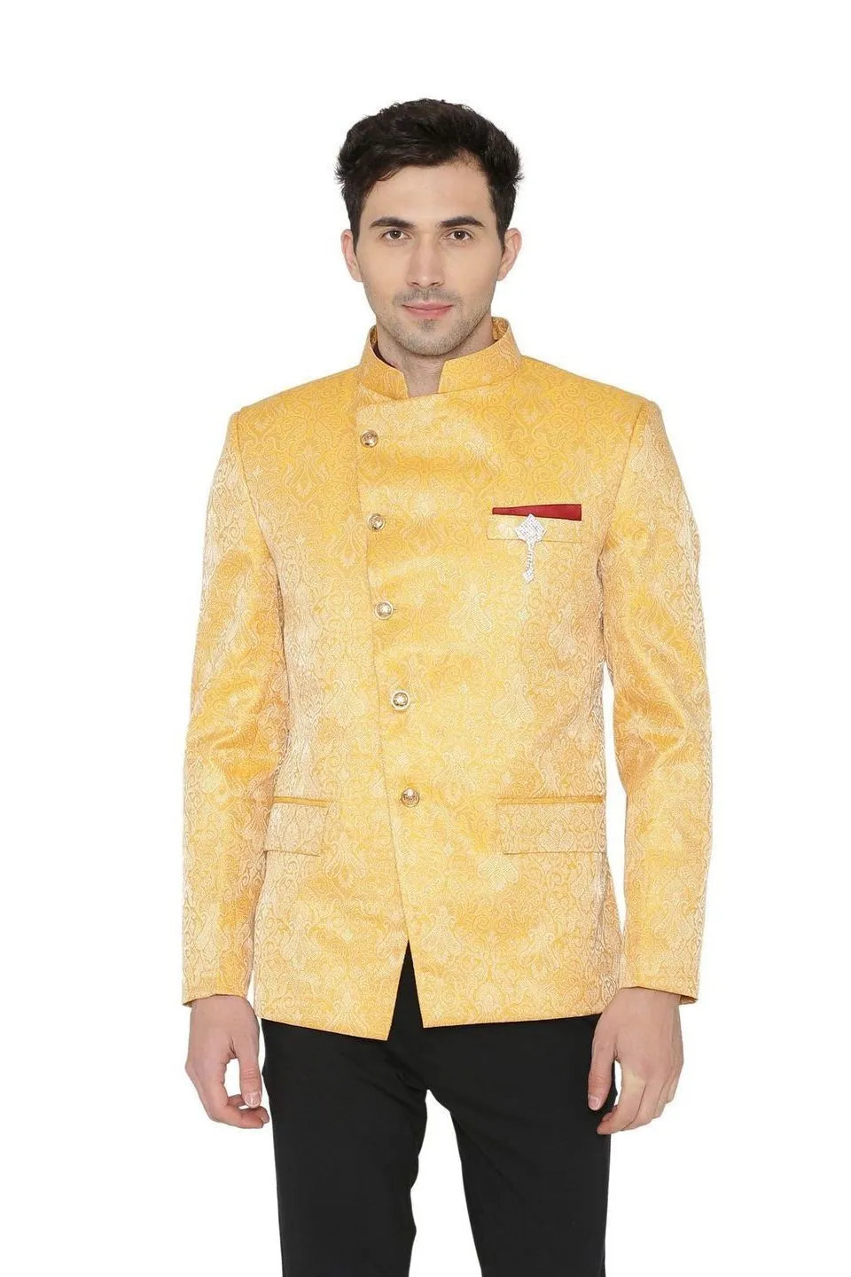 Banarasi Rayon Cotton Yellow Bandhgala