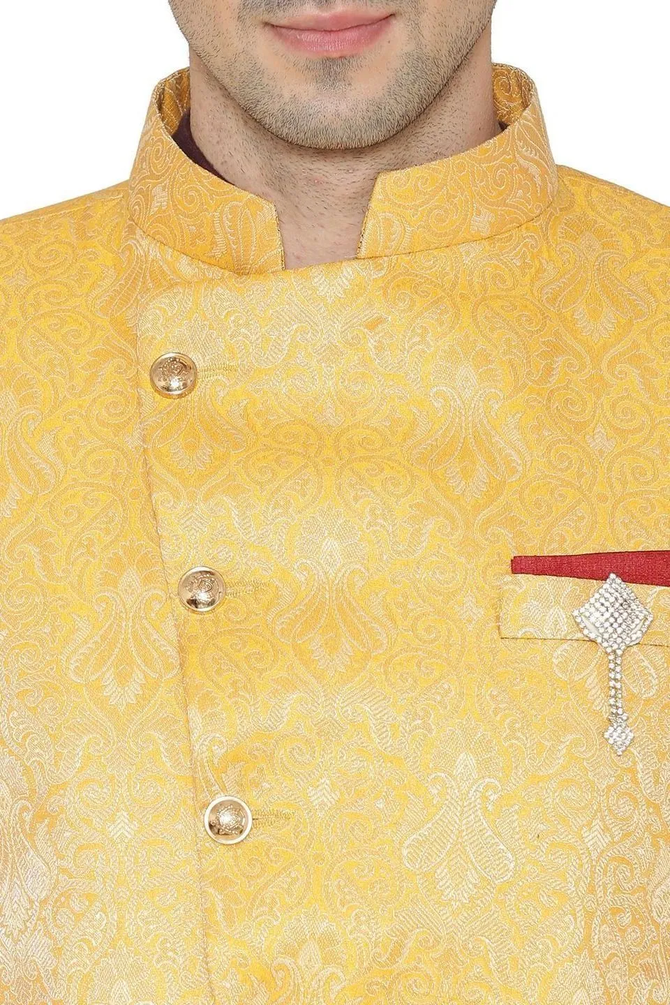 Banarasi Rayon Cotton Yellow Bandhgala
