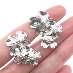 BEAU 925 Sterling Silver Vintage Dogwood Flower Screw Back Earrings