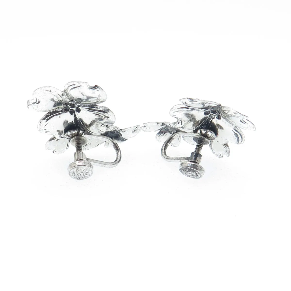 BEAU 925 Sterling Silver Vintage Dogwood Flower Screw Back Earrings