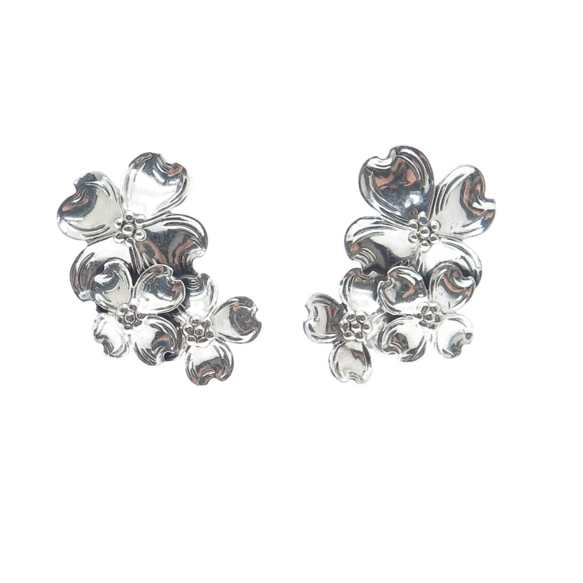 BEAU 925 Sterling Silver Vintage Dogwood Flower Screw Back Earrings