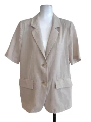 Beige Linen Short Sleeve Blazer