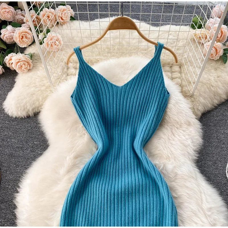 BerryBetty - Women Elegant Slim Two Piece Sets Female Sweater Dress Autumn Winter High Waist Knitted Ensemble Femme Medium Long Party Dresses
