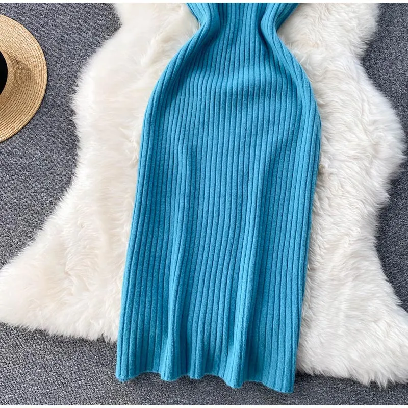 BerryBetty - Women Elegant Slim Two Piece Sets Female Sweater Dress Autumn Winter High Waist Knitted Ensemble Femme Medium Long Party Dresses