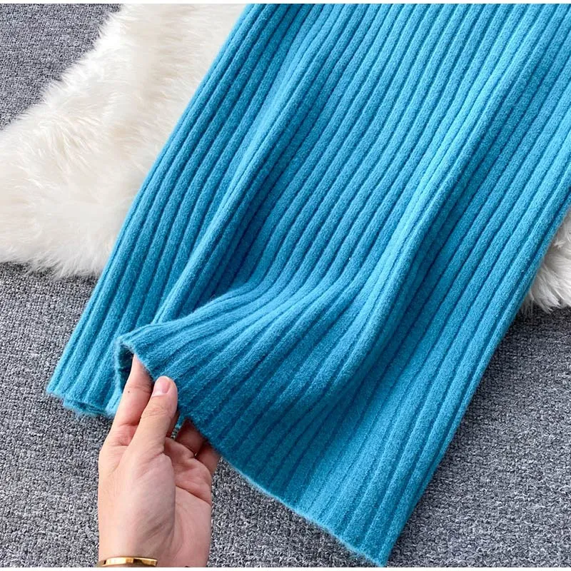 BerryBetty - Women Elegant Slim Two Piece Sets Female Sweater Dress Autumn Winter High Waist Knitted Ensemble Femme Medium Long Party Dresses