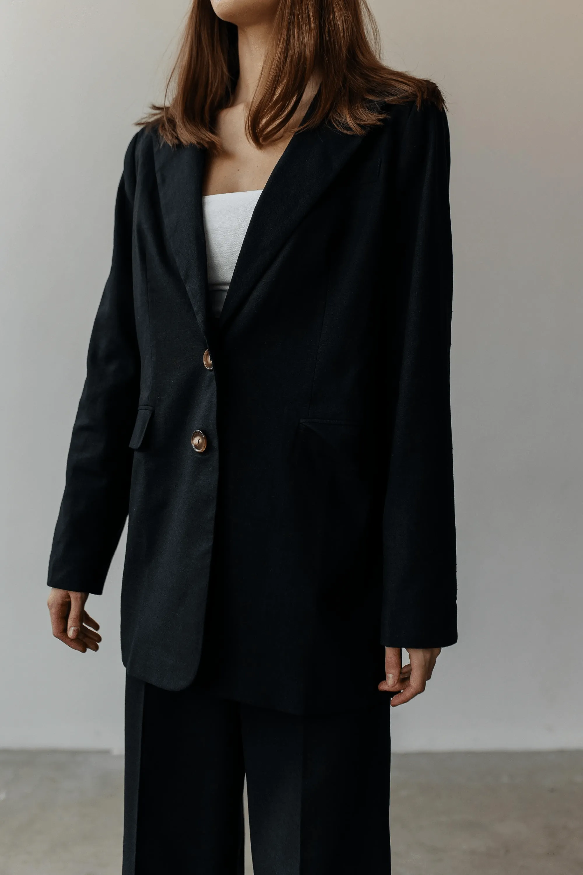 Black 2 Piece Summer Double Button Business Casual Slim Fit Linen Women Suit