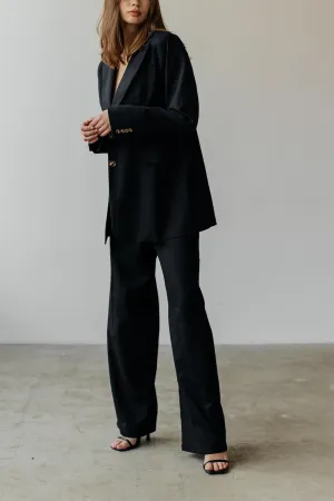 Black 2 Piece Summer Double Button Business Casual Slim Fit Linen Women Suit