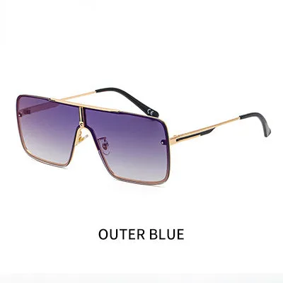 Black Designer One Piece Mental Frame Square Sun Glasses For Man
