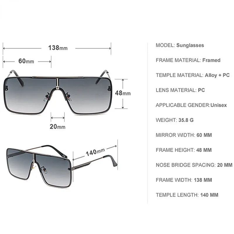 Black Designer One Piece Mental Frame Square Sun Glasses For Man