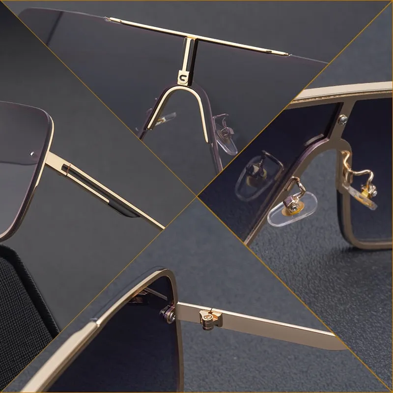 Black Designer One Piece Mental Frame Square Sun Glasses For Man