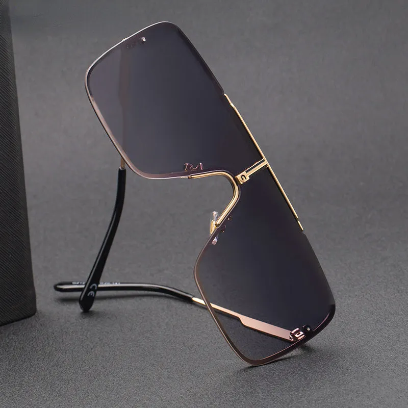 Black Designer One Piece Mental Frame Square Sun Glasses For Man