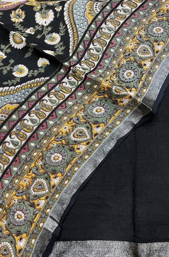 Black Digital Printed Linen Three Piece Unstitched Suit Set