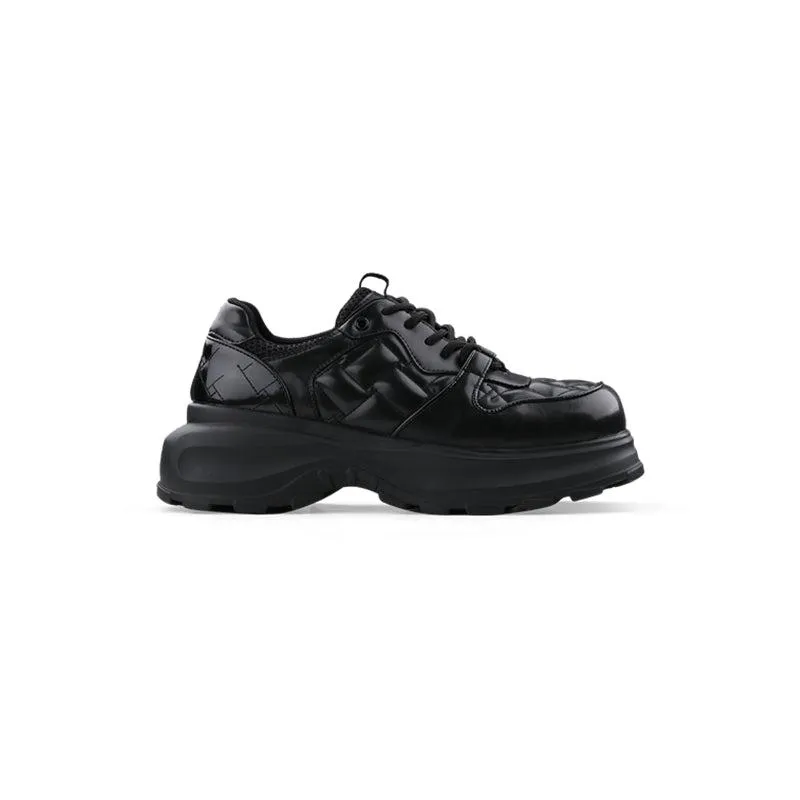 Black Leather Chunky Sneakers