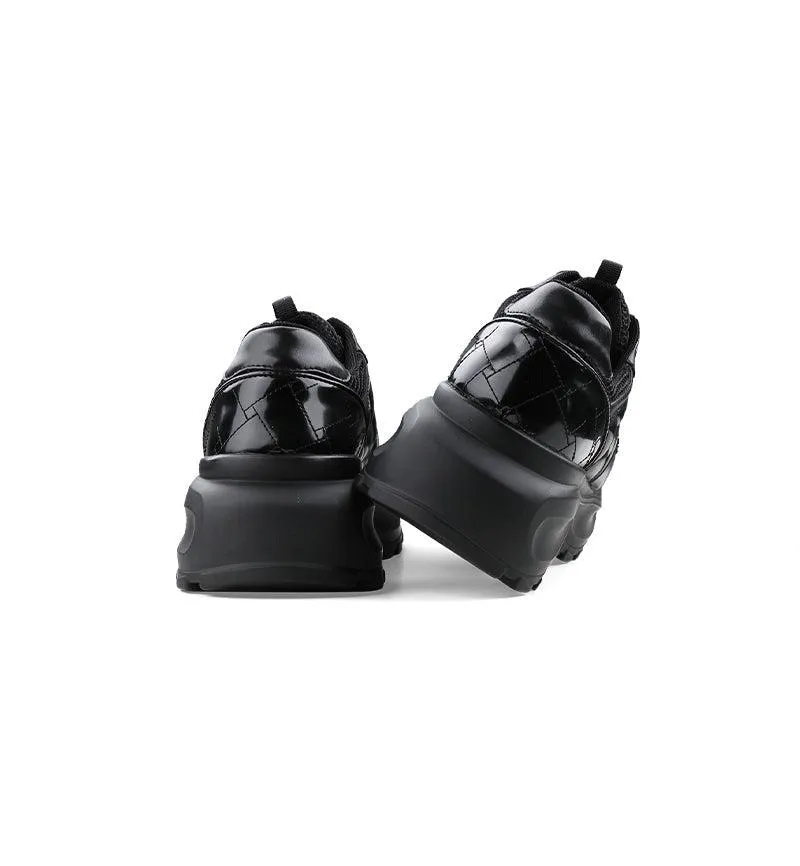 Black Leather Chunky Sneakers