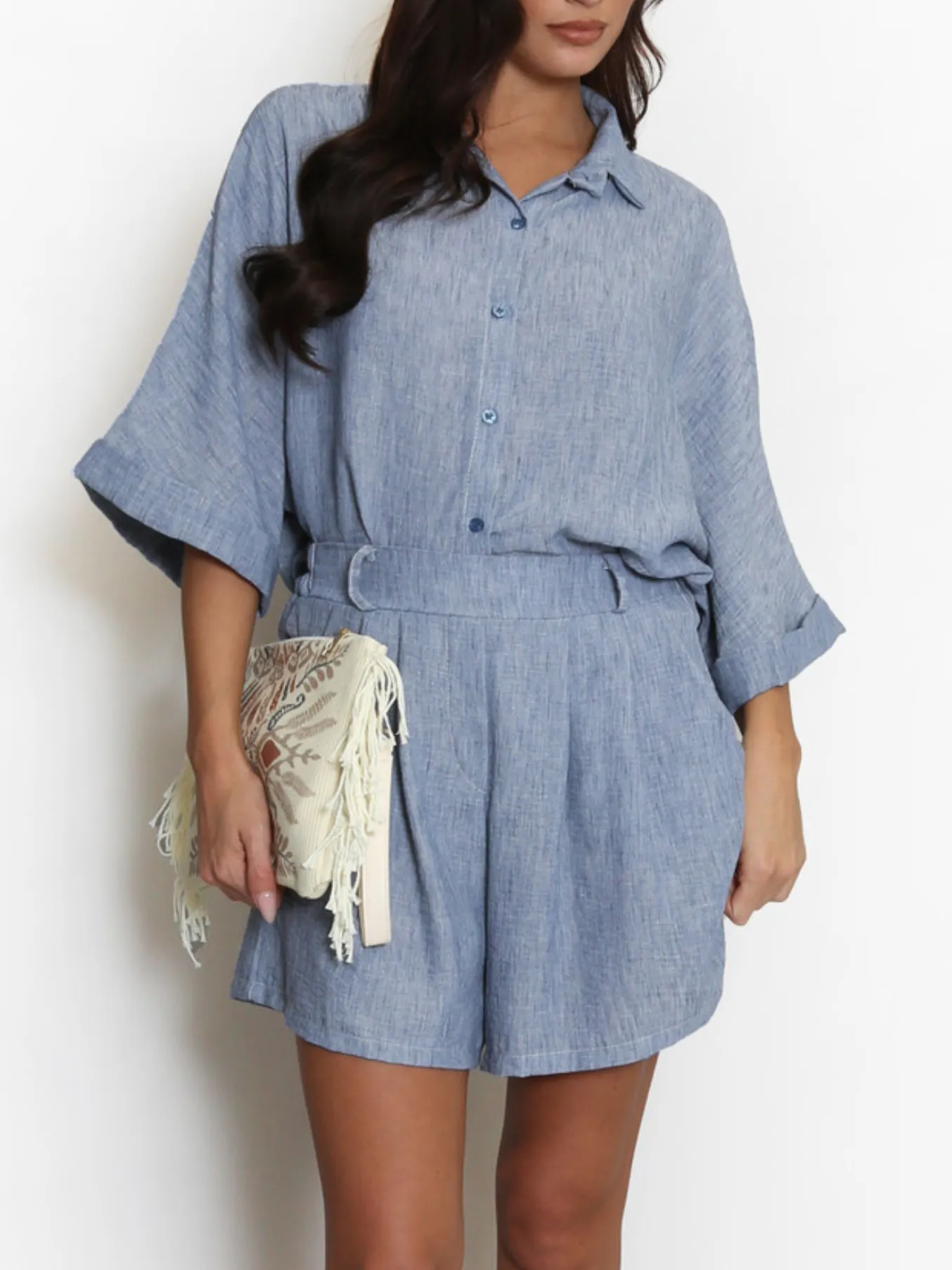 Black Linen Look Shorts Set