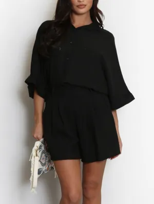 Black Linen Look Shorts Set