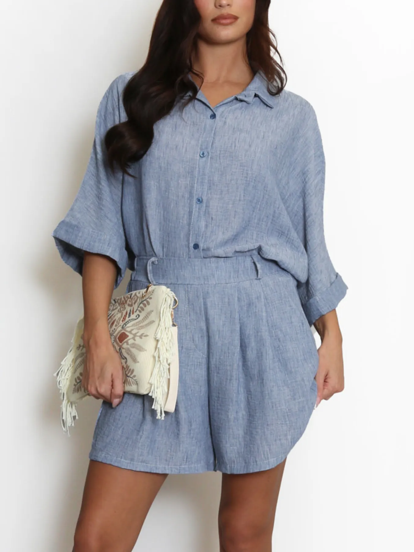 Black Linen Look Shorts Set