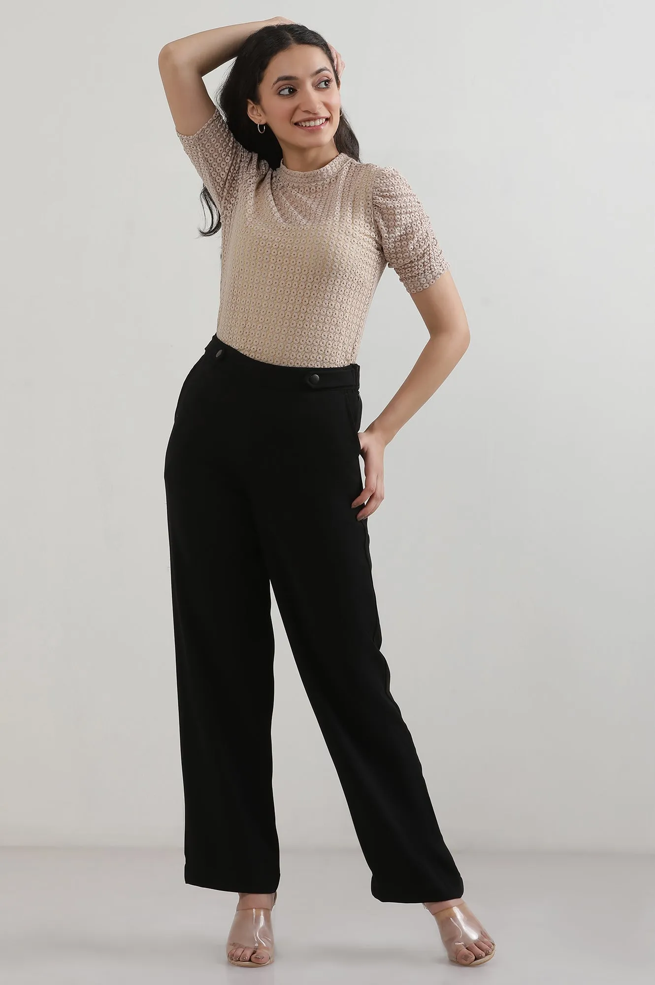 Black Solid Parallel Pants
