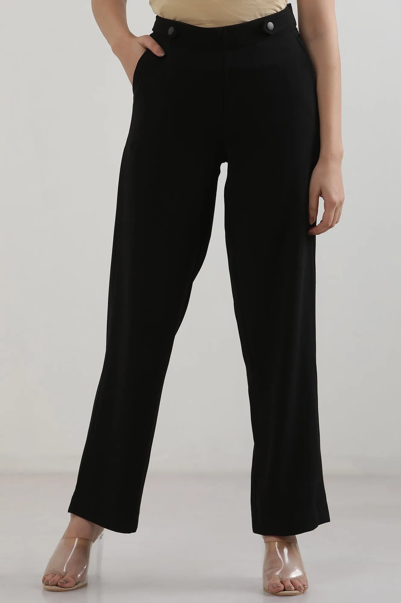 Black Solid Parallel Pants