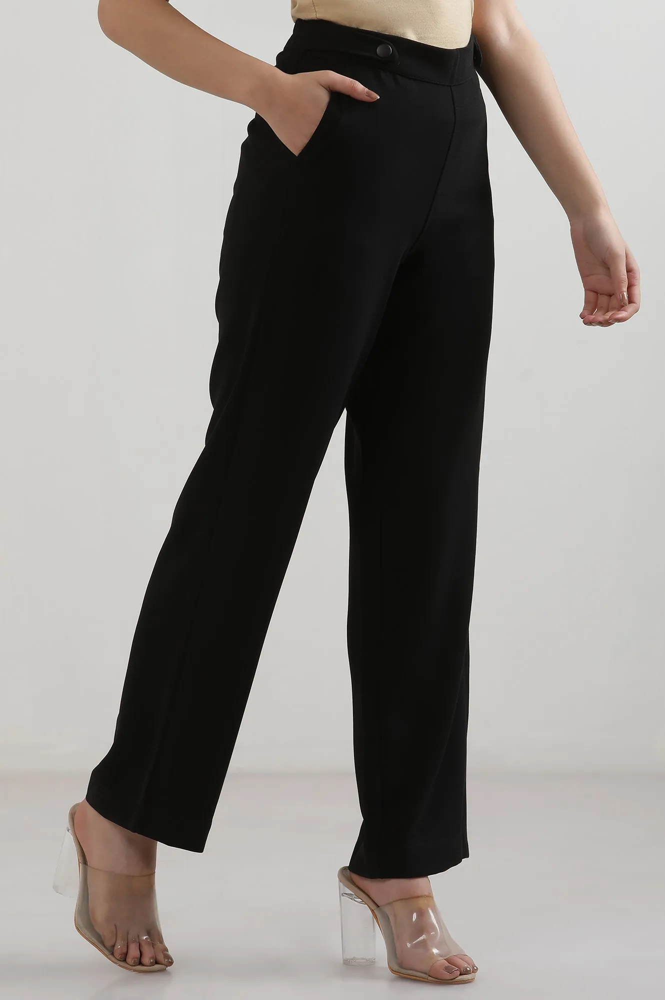 Black Solid Parallel Pants