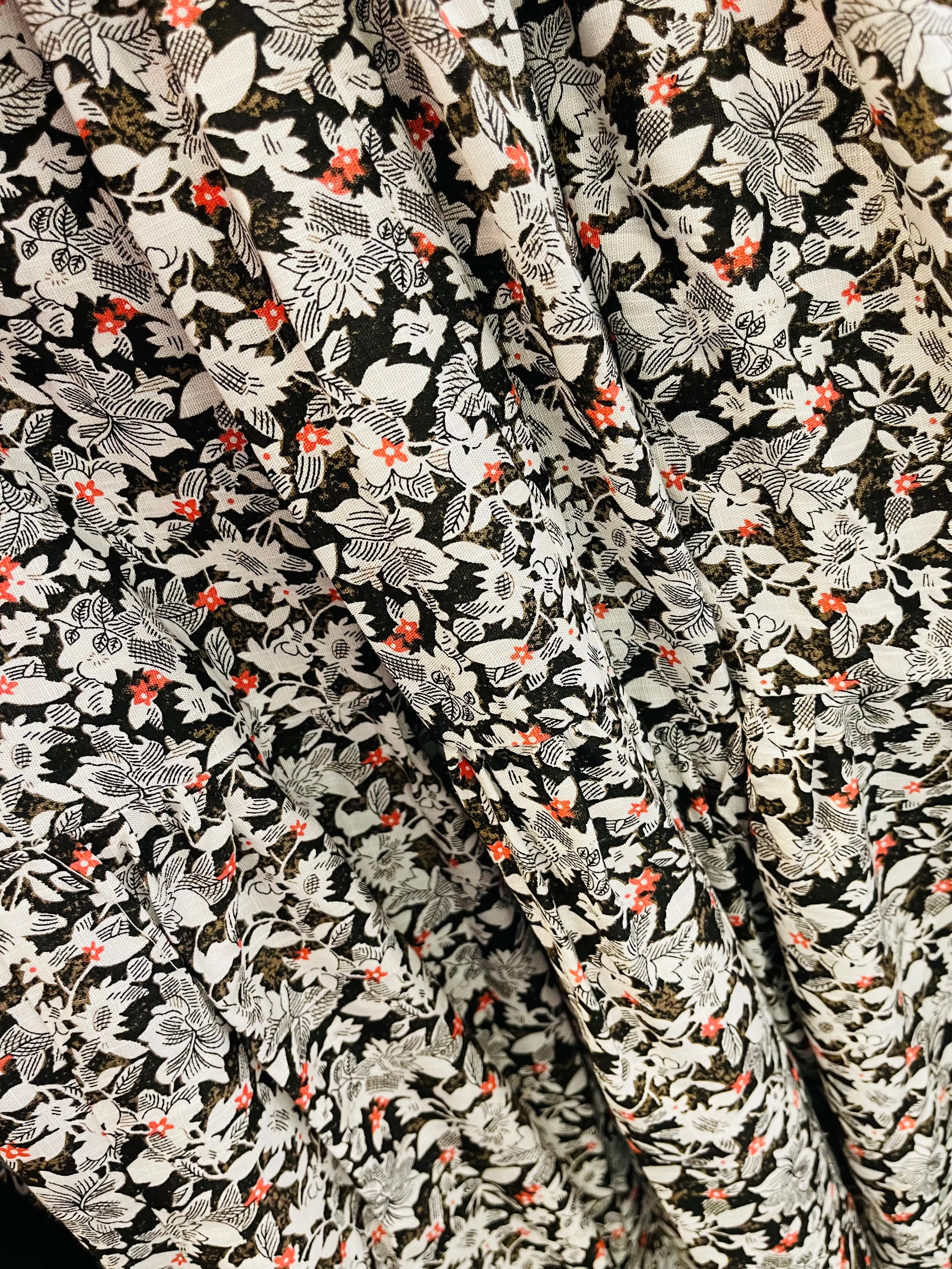 Black, White and Red Floral Tiered Skirt
