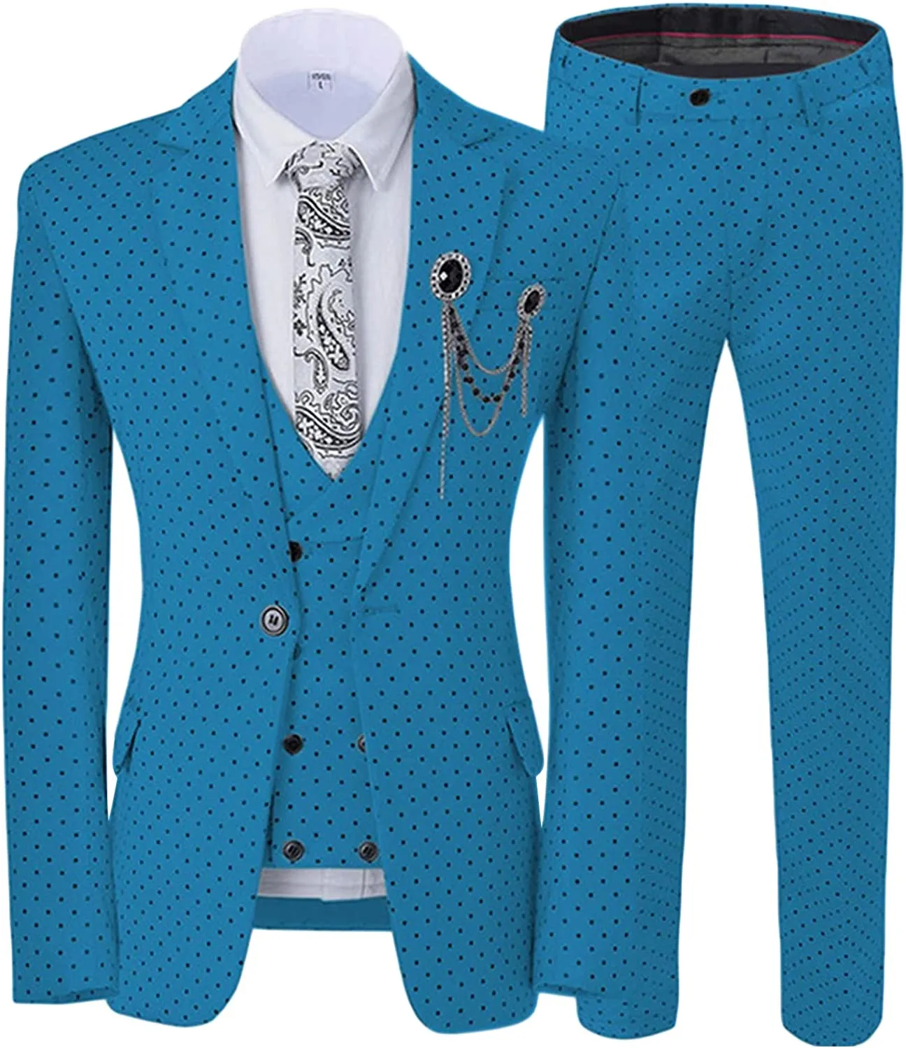 Blue Three Piece Notched Lapel Prom Suit