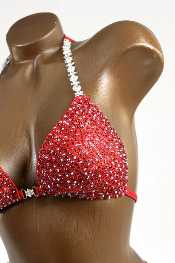 Bright Red AB Hologram Spandex Bikini Suit