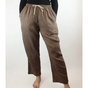 Brown linen feel straight leg pants with drawstring waist (best fits sizes 12)