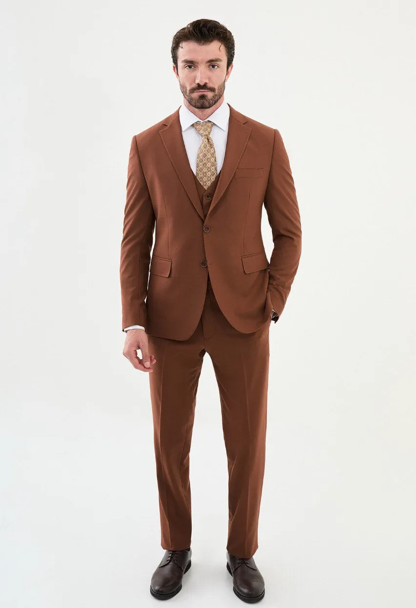 Brown Slim Fit Men Suits