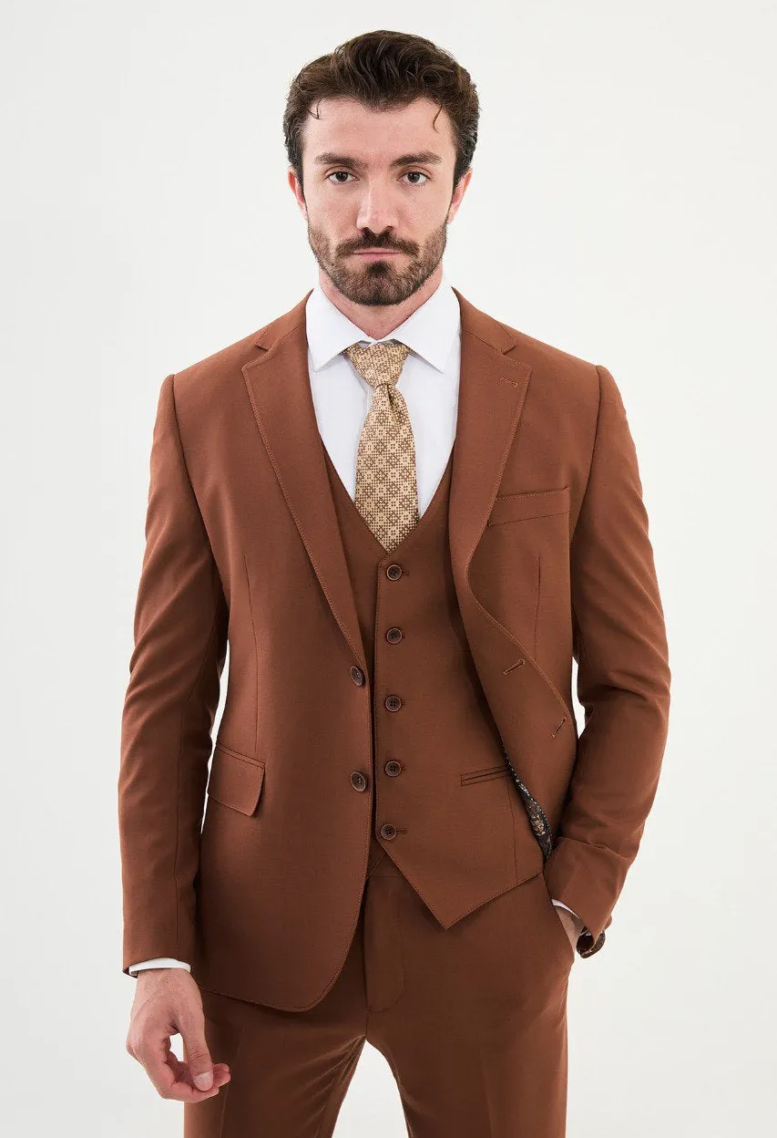 Brown Slim Fit Men Suits