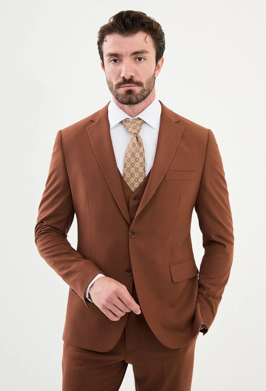 Brown Slim Fit Men Suits