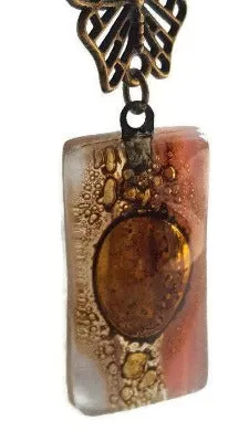 Butterfly pink recycled glass long necklace. Handmade fused glass pendant