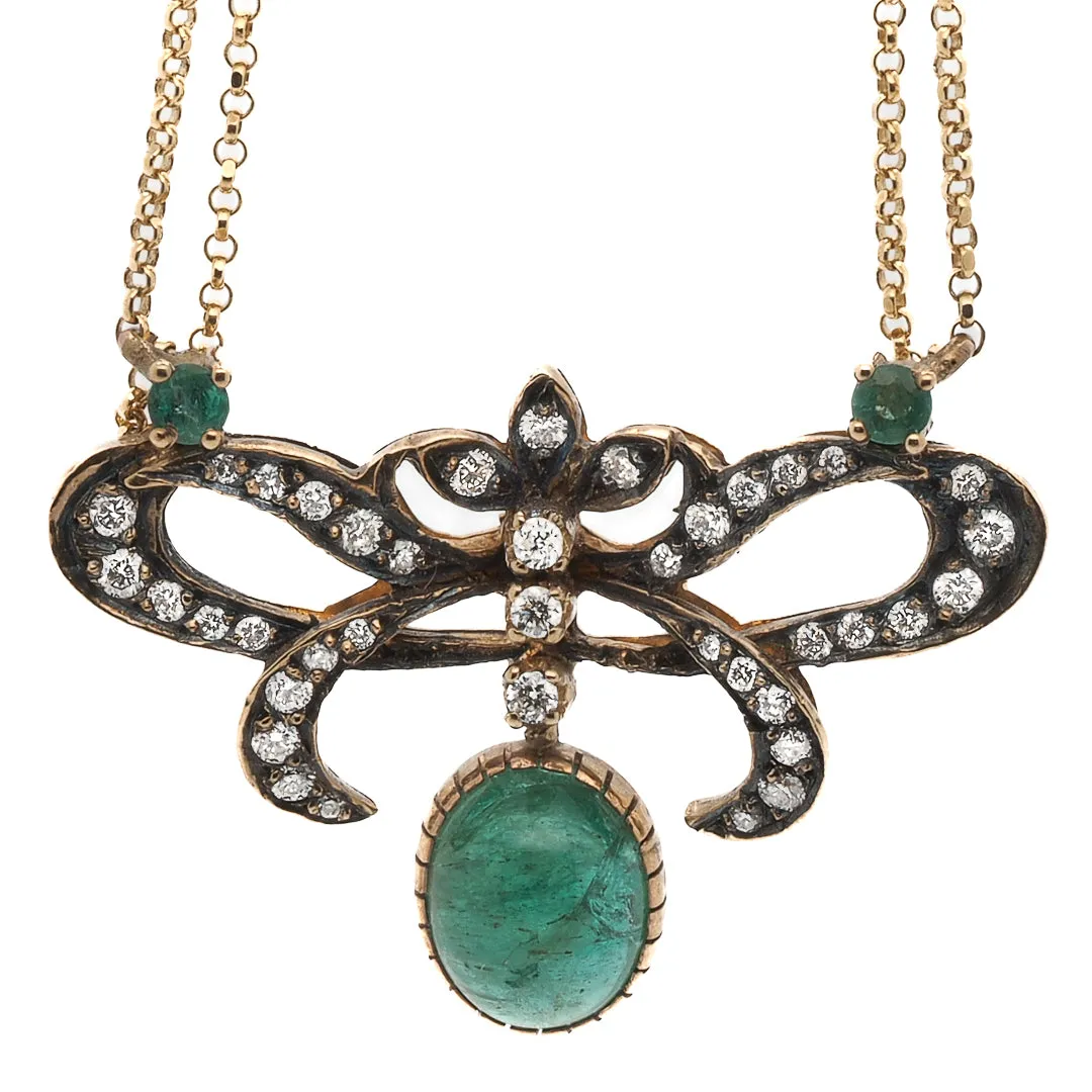 CABOCHON EMERALD PENDANT NECKLACE