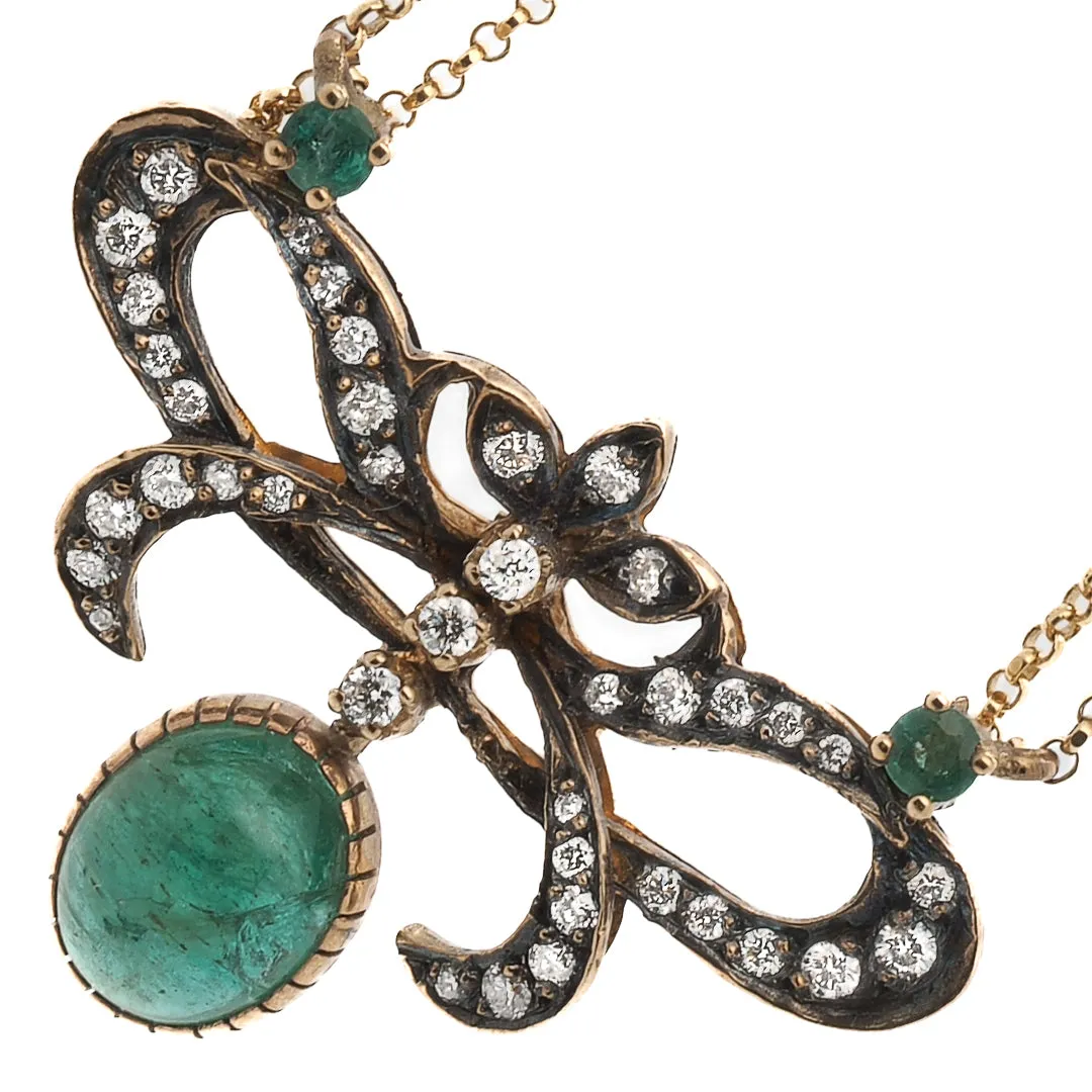 CABOCHON EMERALD PENDANT NECKLACE