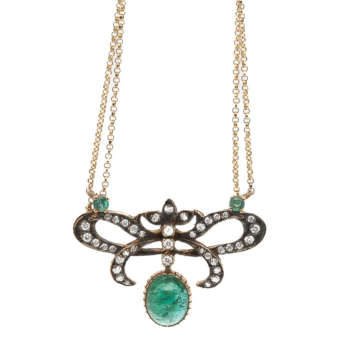 CABOCHON EMERALD PENDANT NECKLACE