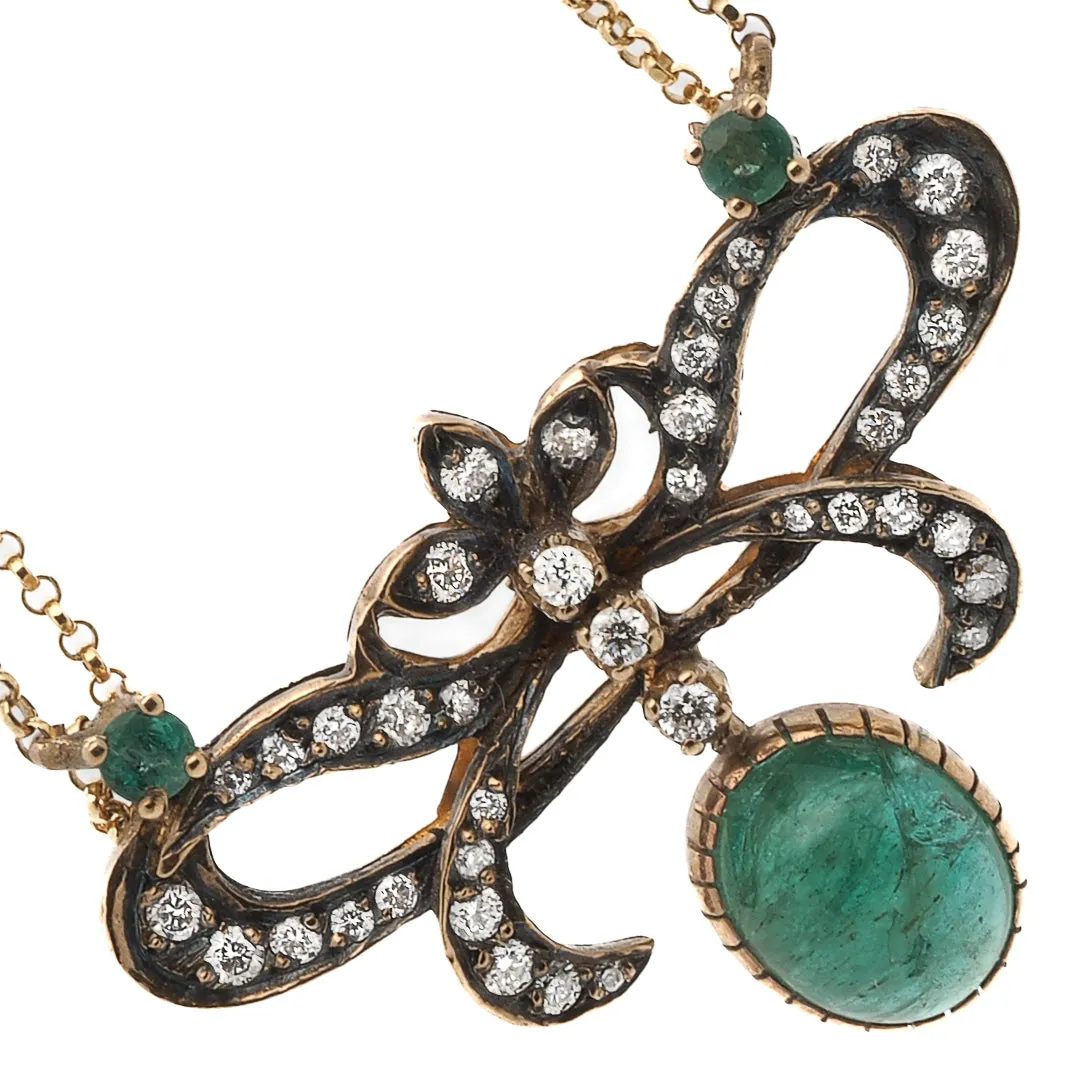 CABOCHON EMERALD PENDANT NECKLACE