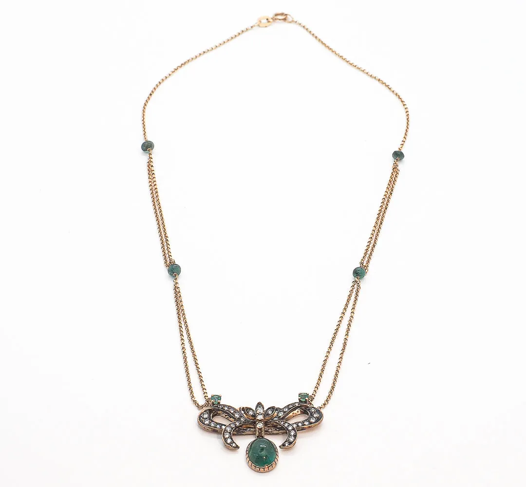 CABOCHON EMERALD PENDANT NECKLACE