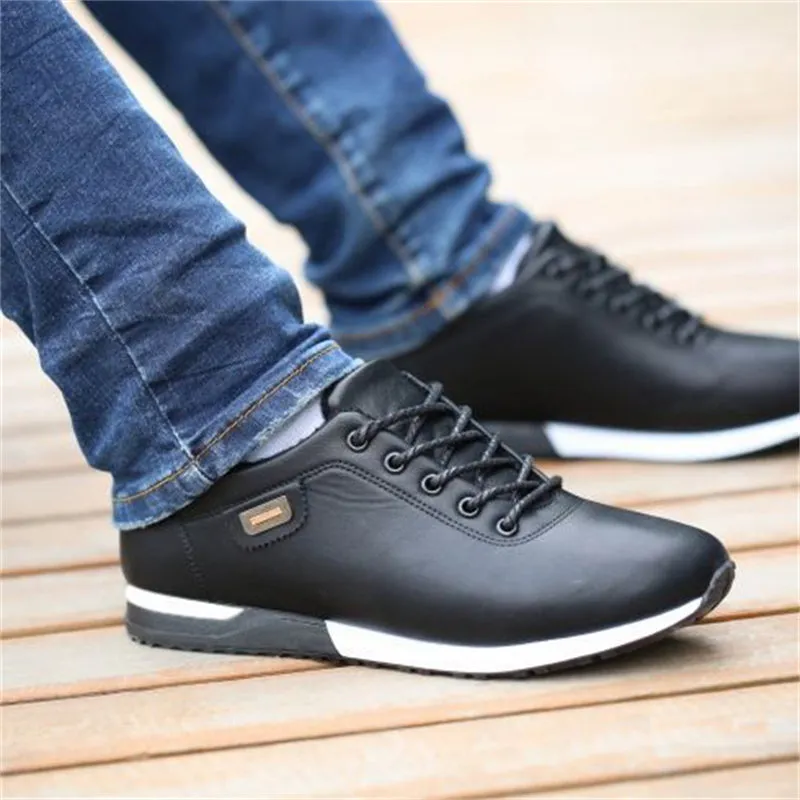 Casual Male Waterproof Sports PU Leather Sneakers
