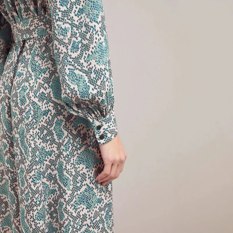 CEFINN Odette Snakeskin Print Shirt Dress in Green